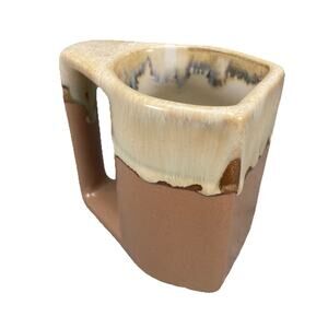 Rodolfo Padilla Brown Drip Glazed Stoneware Square Coffee Mug Tan Light Brown
